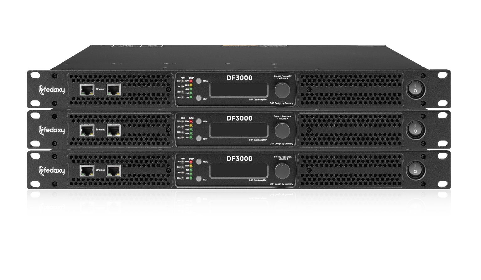 DF3000 DSP and Dante 1U 4 Channel 4x3000W Class D Power Amplifier