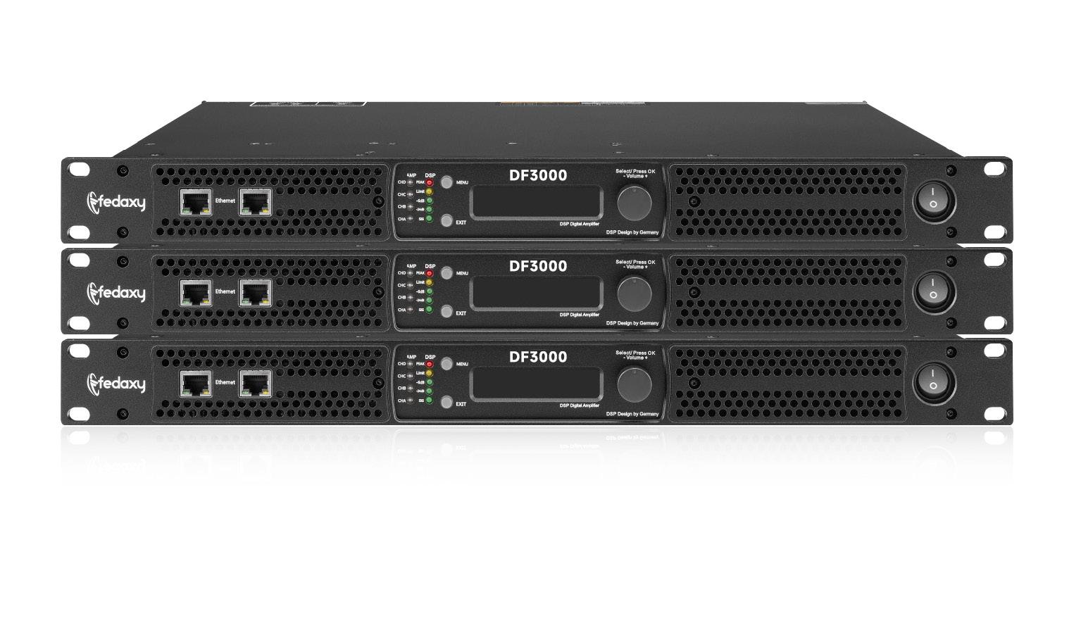 DF3000 DSP and Dante 1U 4 Channel 4x3000W Class D Power Amplifier