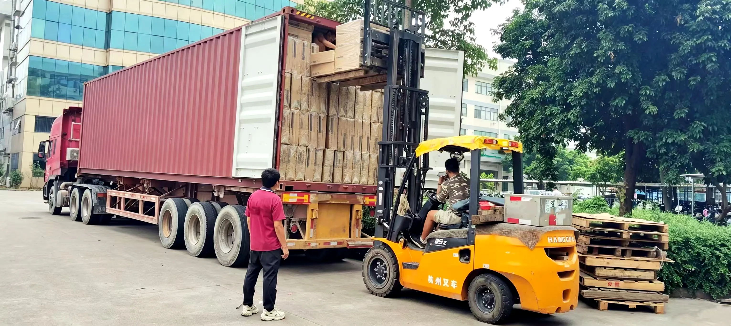Forklift loading cargo